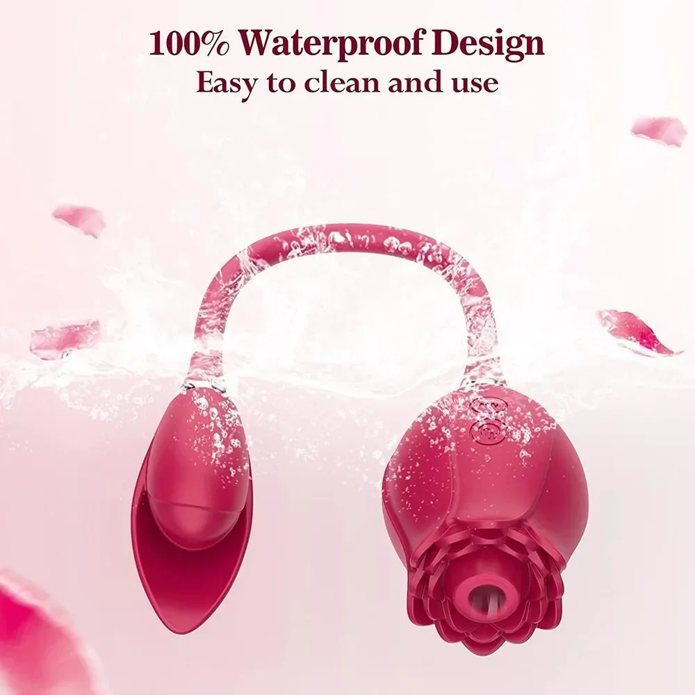 Consolador vibrador de empuje de succión de rosa para mujer, estimulador de clítoris y pezón, huevo vibrador para lamer lengua, succionador de clítoris, Juguetes sexuales 18+