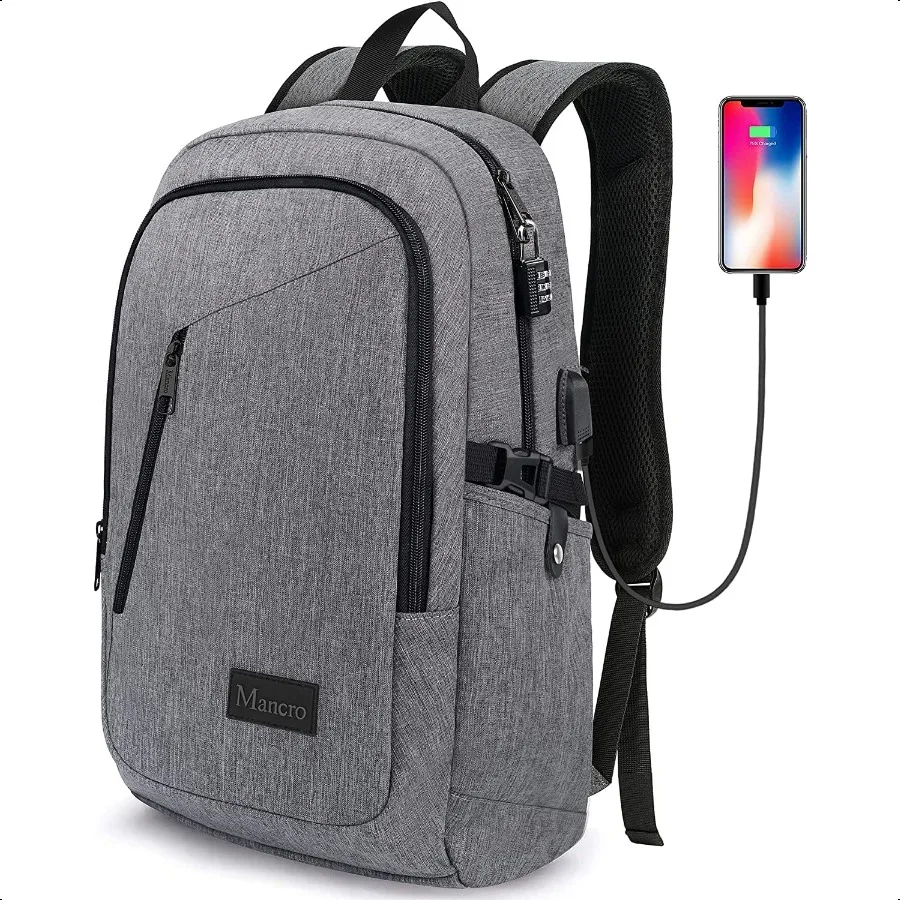 

Mancro Laptop Backpack for Travel Antitheft Laptop Backpack for Men Busin Backpack Work Daypack with USB Charging Port Lock Wat