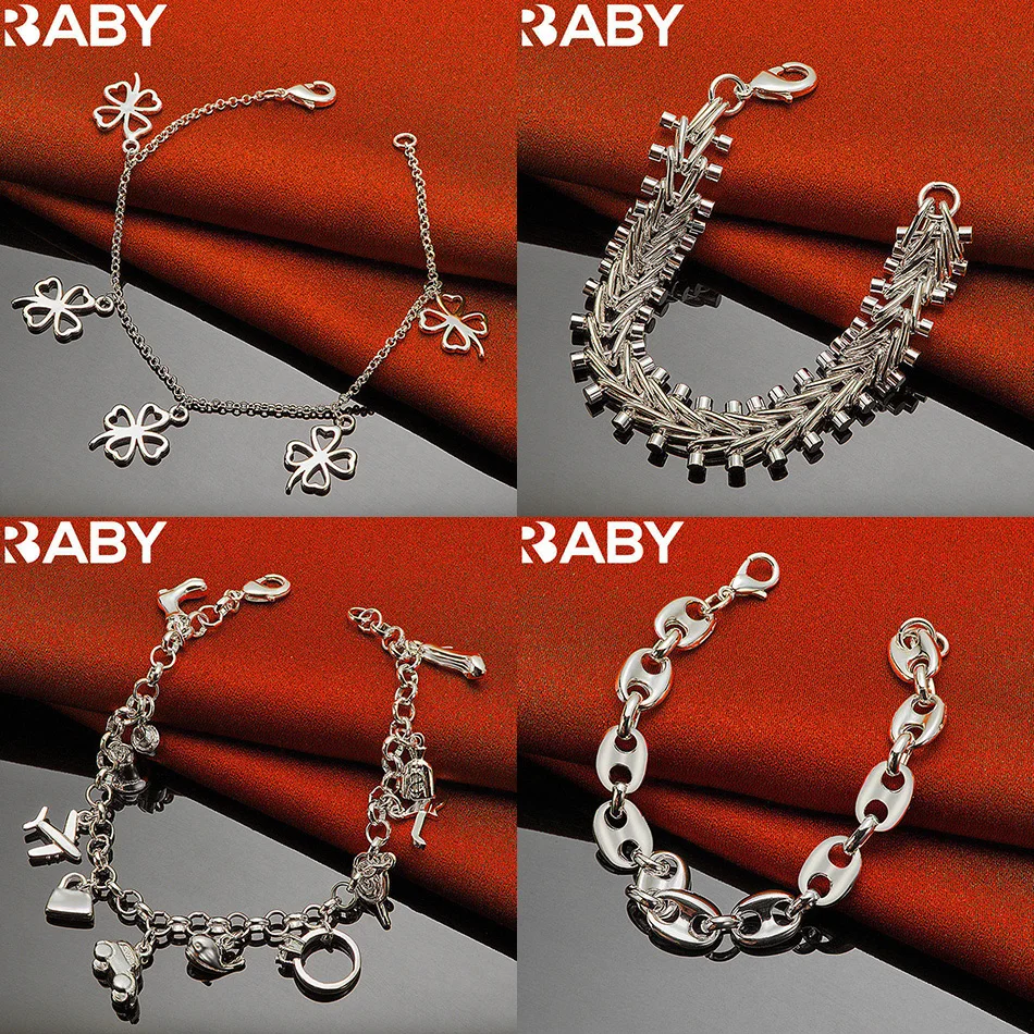 

URBABY 925 Sterling Silver Bracelet For Women Men Fashion Jewelry Charm Grace Noble Wedding Accessories