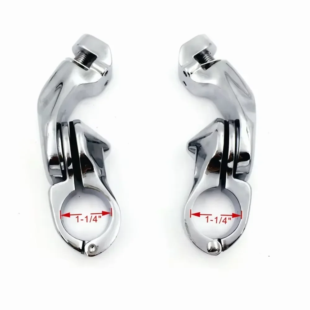 CHROMED 2.5" Short Angled Adjustable Highway Foot Peg Mount Kit For 1.25" Engine Guard (Harley Road King/ Street Glide/ Fat Boy)