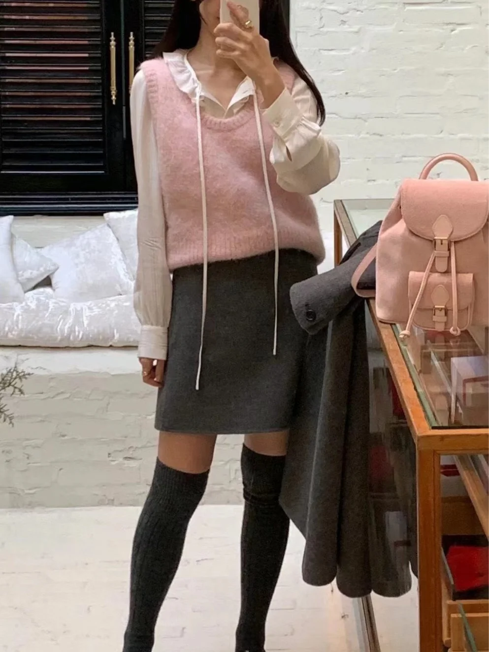 Dongda Gate Eight Milk Home Cintura alta Corte A 00 Falda de lana ort Falda larga Sve irt Top Court Sle Corte suelto Adelgazante Cotto...