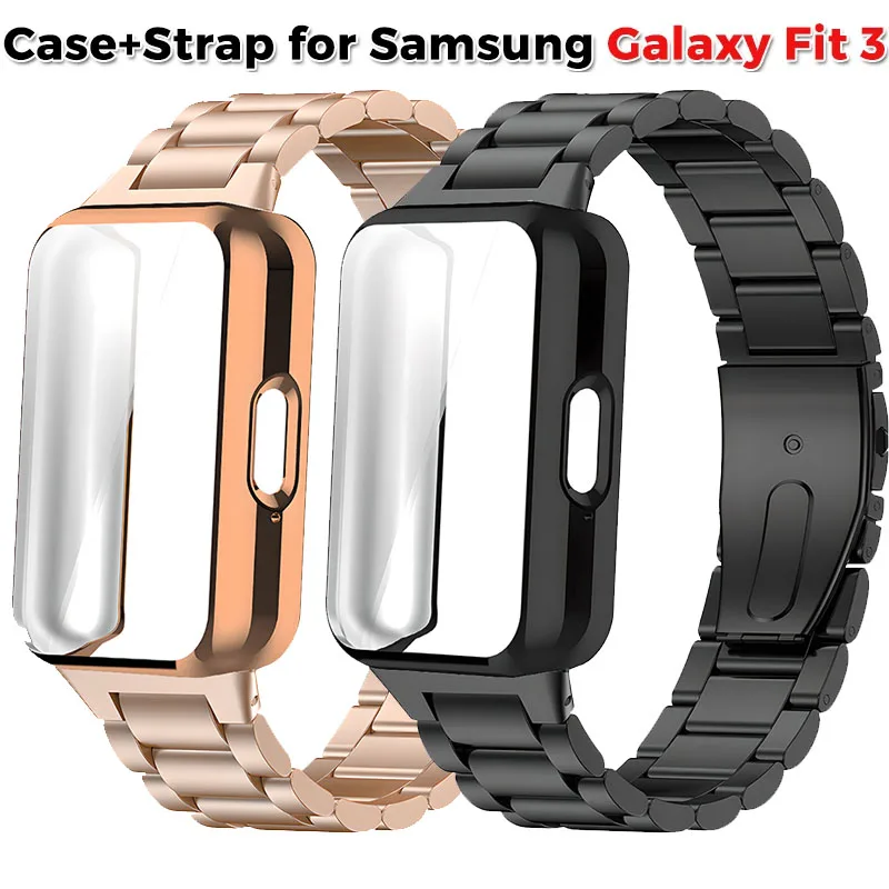 

Чехол + ремешок для Samsung Galaxy Fit 3, мягкий чехол из ТПУ, металлический защитный экран, аксессуары из нержавеющей стали Fit3 Correa