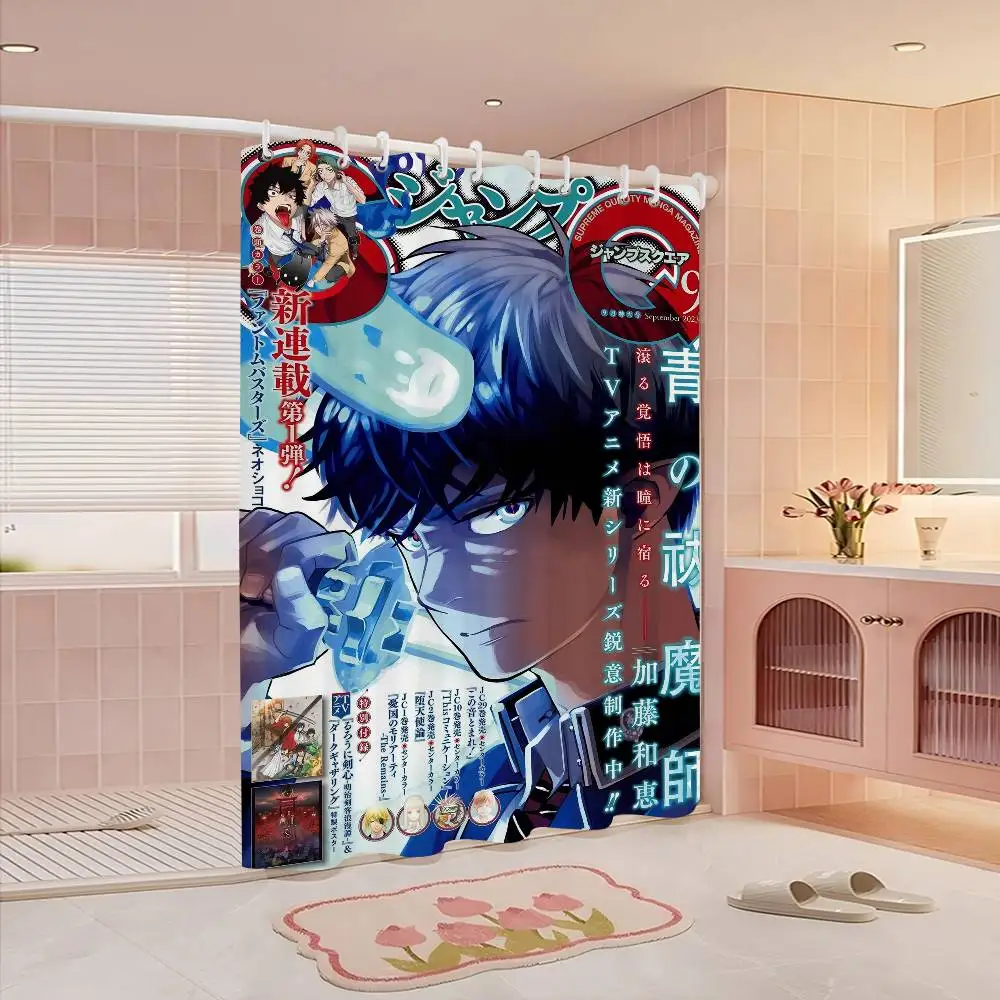 ستارة حمام أنيمي طرد الأرواح الشريرة الزرقاء - مقاومة للماء والتسرب، مقاومة للعفن والعفن