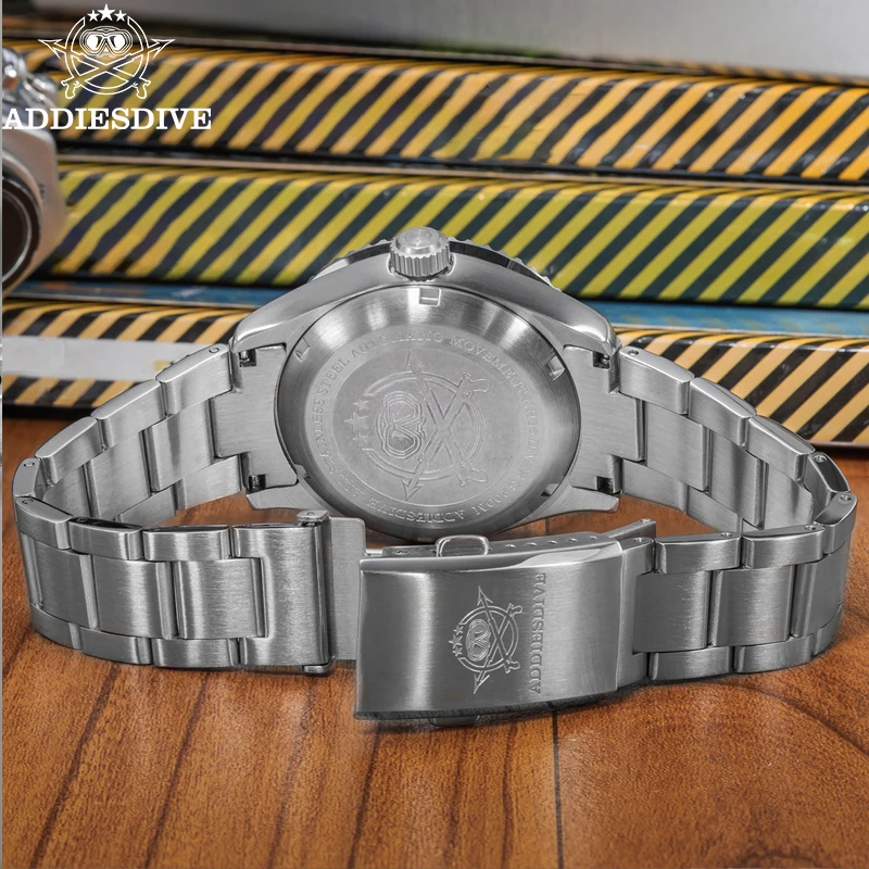 Addiesdive اليابان nh35 ساعات أوتوماتيكية للرجل 100 متر مقاوم للماء الياقوت الزجاج مضيئة الساعات الفولاذ المقاوم للصدأ ساعة الترفيه