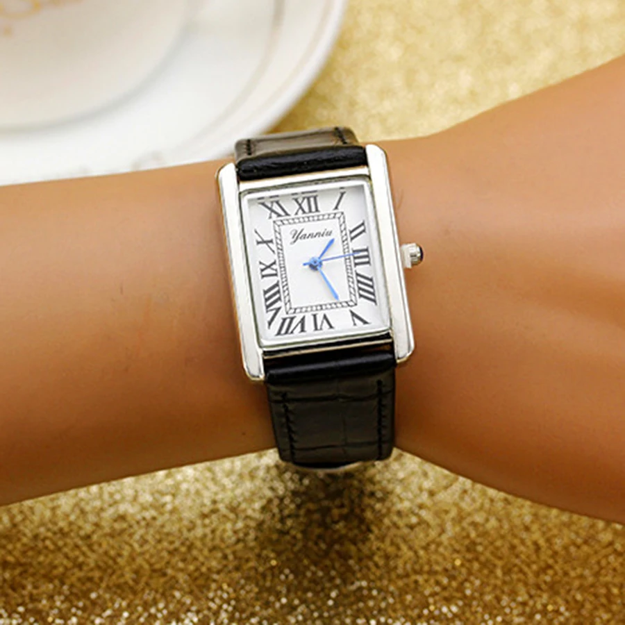 Picture 7: New Simple Square Rome Women's Wristwatch Top Quality Leather Strap Quarts Watch Neutral Couple Watch  Sapphire Ladies Watch