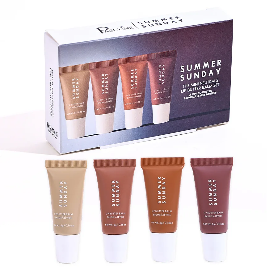 4 Pcs Summer Sunday Mini Lip Butter Balm Set Moisturizing Vanilla Beige Brown Sugar Makeup Gift Kit Lipstick Cosmetic Lip Care