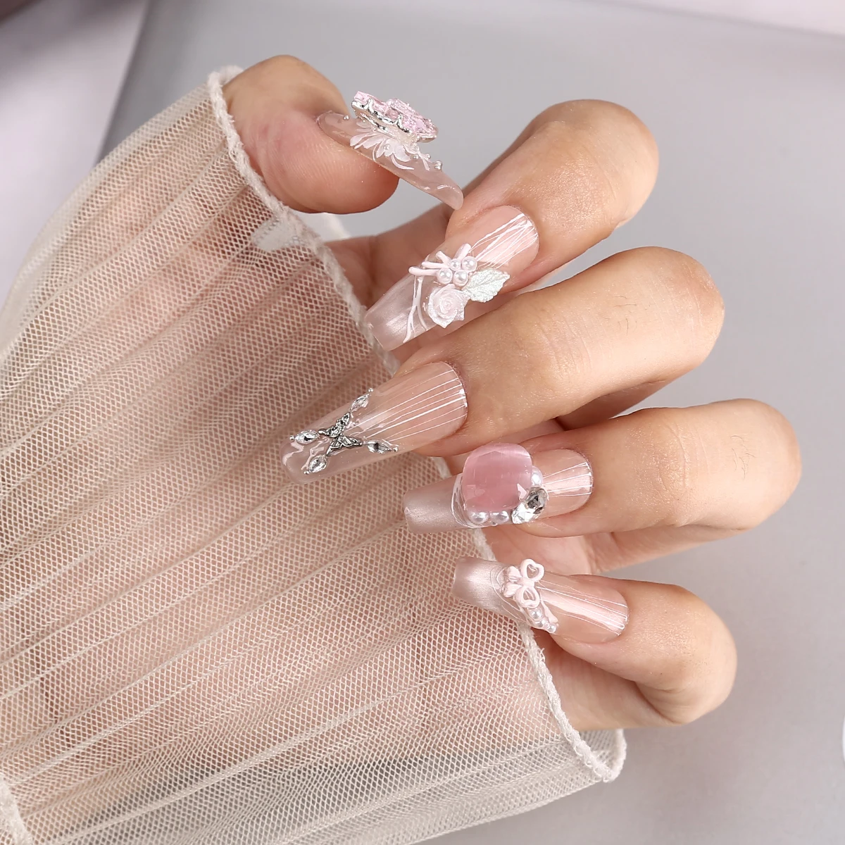 مجموعة شبه منحرفة طويلة مكونة من 10 قطع من أظافر الفتاة الجميلة، متينة وآمنة، اضغط على الأظافر، ملصقات أظافر #3