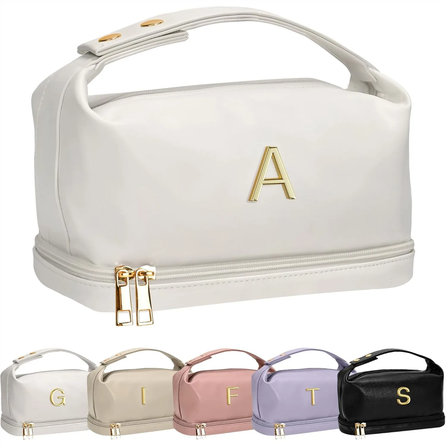 

Personalized Makeup Bag with Handle, Double-Layer Cosmetic Bag for Women, Birthday Gift for Mom, Travel Toiletry Organizer