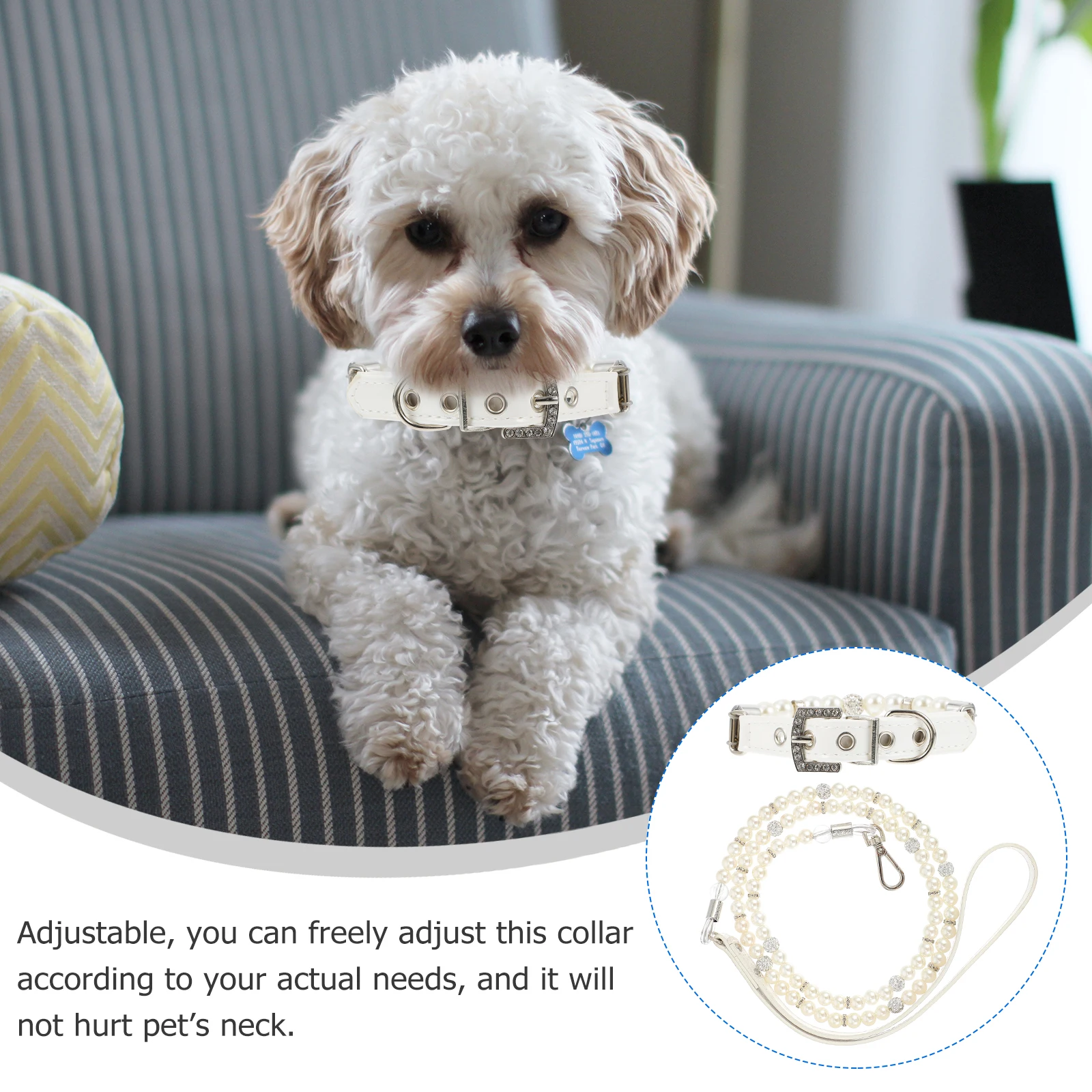 

2Pcs Pet Dog Collar Pearls Adjustable Safety Collar Leash Set Puppy Neckwear Suitable Christmas Weddings Parties