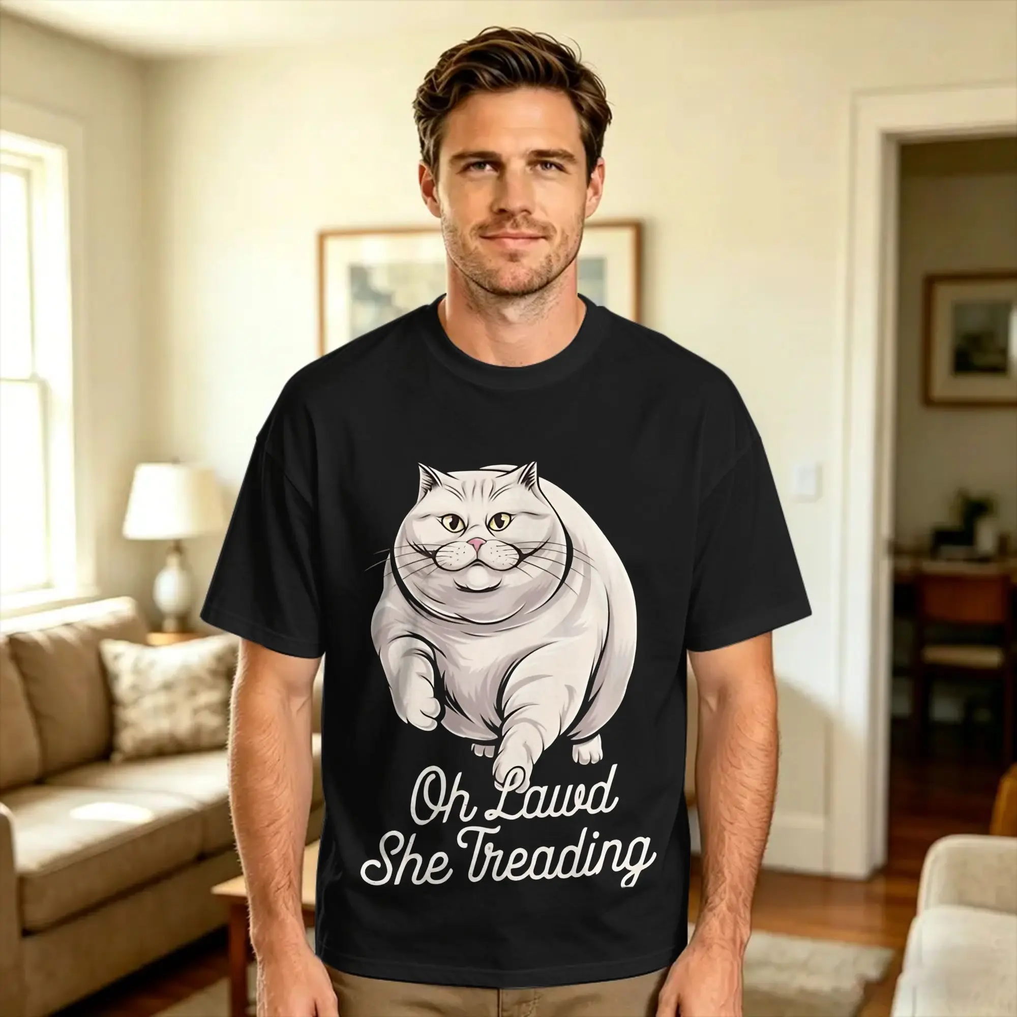 Oh Lawd She Treading Cat’s Got Moves Cotton T Shirt For Men Beach  Vintage T-Shirts Leisure Tee Shirt Oversized Design Tops