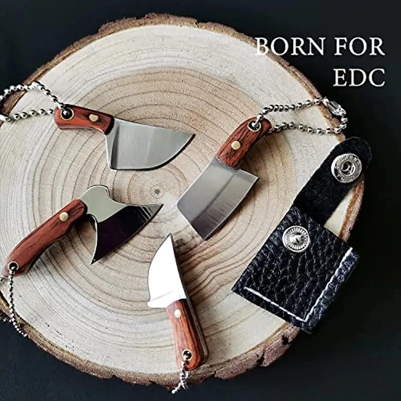 ステンレス製キッチンポケットナイフ、ミニミートクリーバー、ポータブルボクシング、アウトドアフィッシング、edcナイフ、キーチェーン、セットあたり4個
