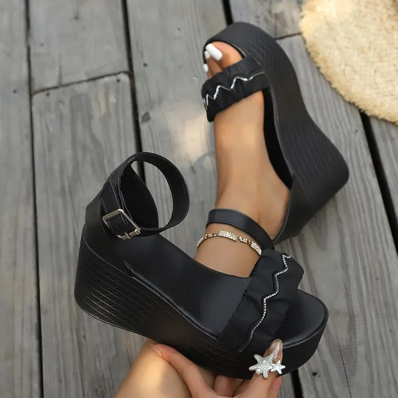 

Large size 36-43 Breathable Rhinestone Platform Shoes Summer Women's High Heels Wedges Sandals Office Beach