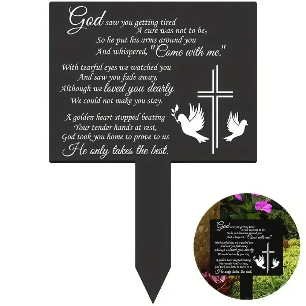 Remembrance Plaque Stake Waterproof Grave Marker Cemetery Black Memorial Garden Stake Sympathy Dove Outdoor Home Decor Ornament