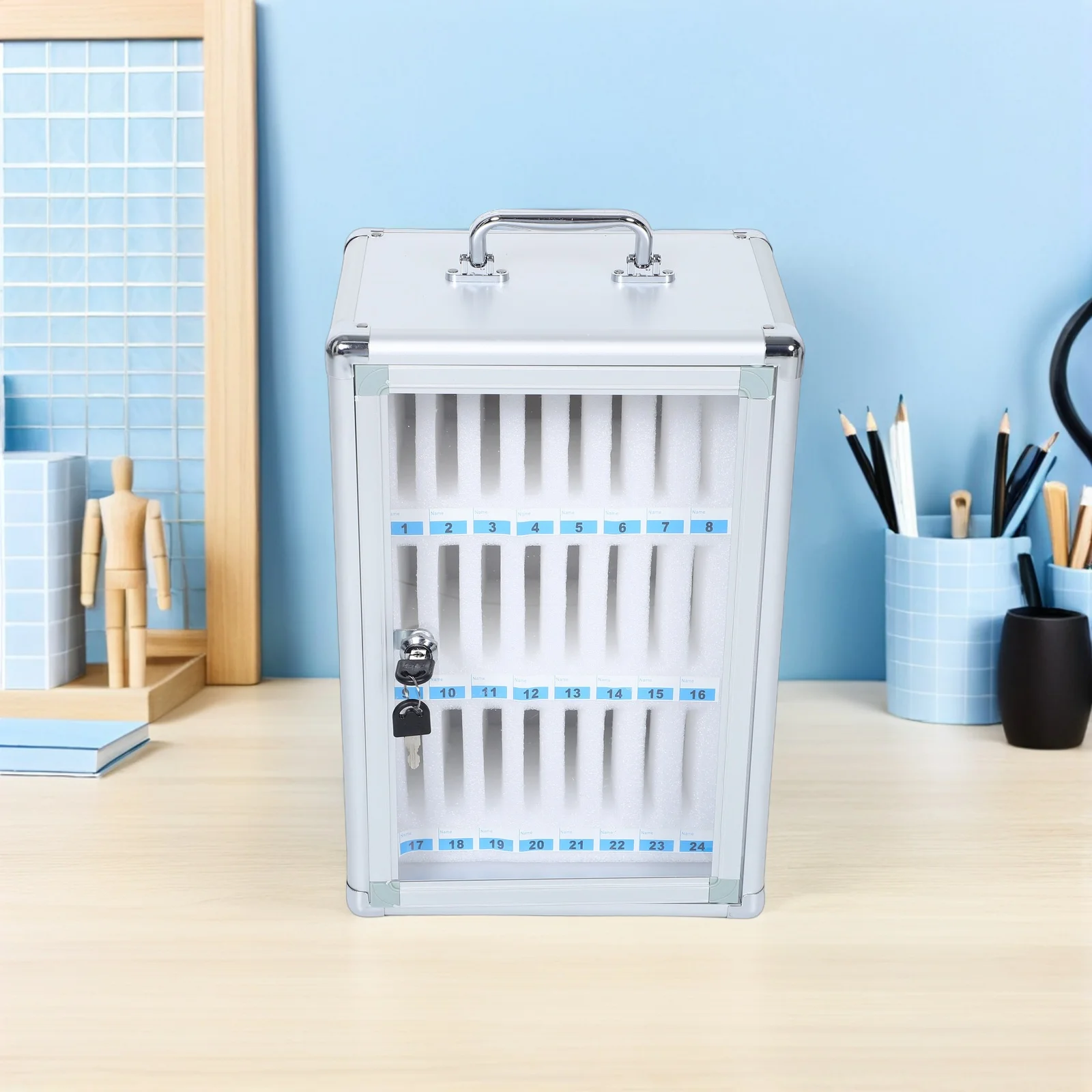 24 Slot Metal Phone Lock Box Cabinet Secure Storage for Classroom Office Desktop Use Portable Cell Phone Storage Rack