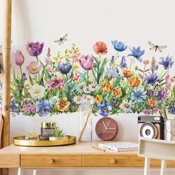 Painted Flowers Leaves Wall Stickers Living Room Bedroom Background Decoration Mural Home Decor Beautify Self-adhesive Wallpaper