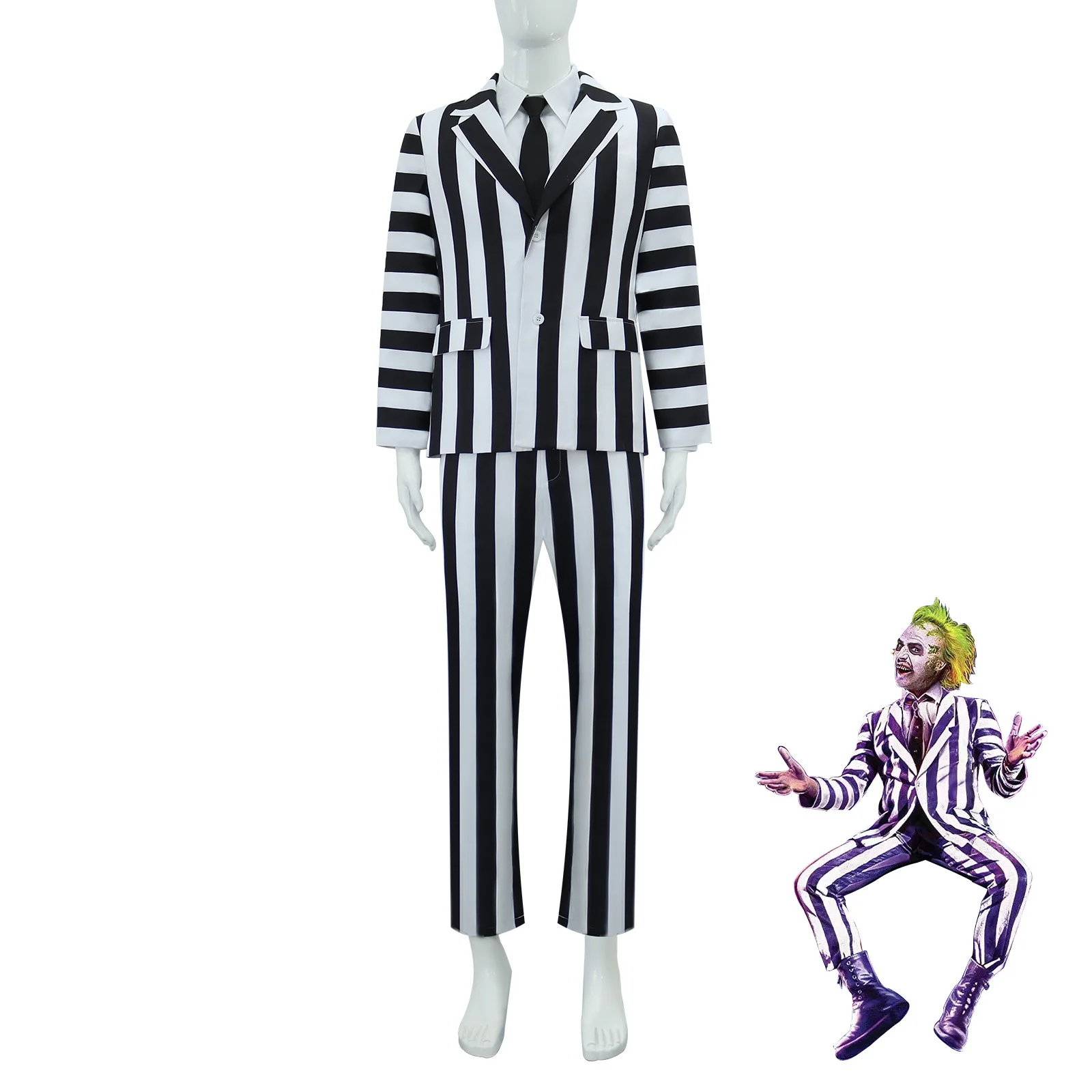 

Underworld Archmage Cos Beetle Juice 2 Michael Keaton Black And White Striped Suit Cosplay Suit Halloween