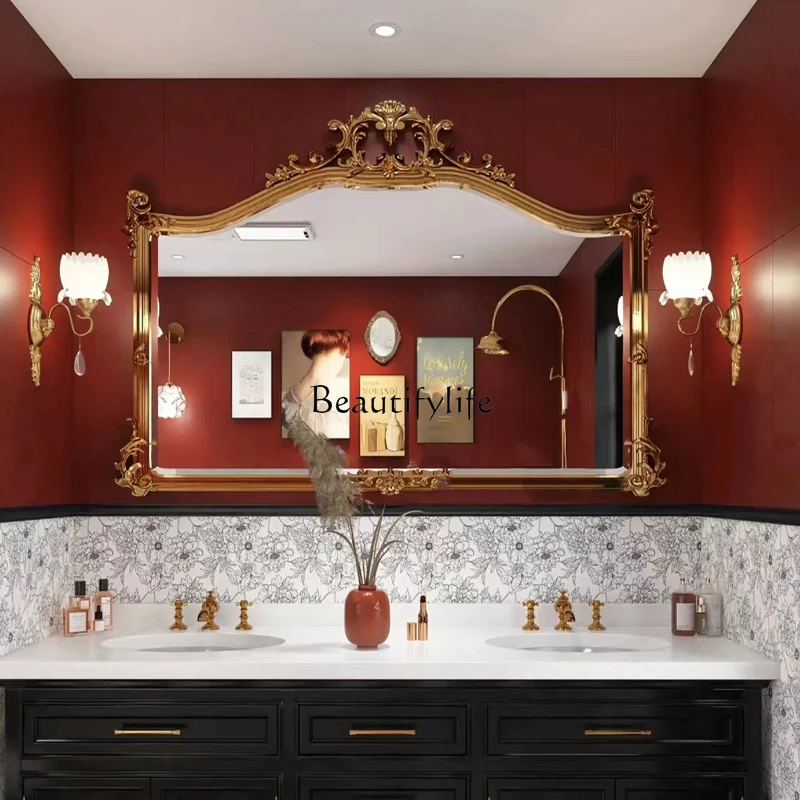 

Bathroom vanity mirror French retro carved bathroom wall mirror
