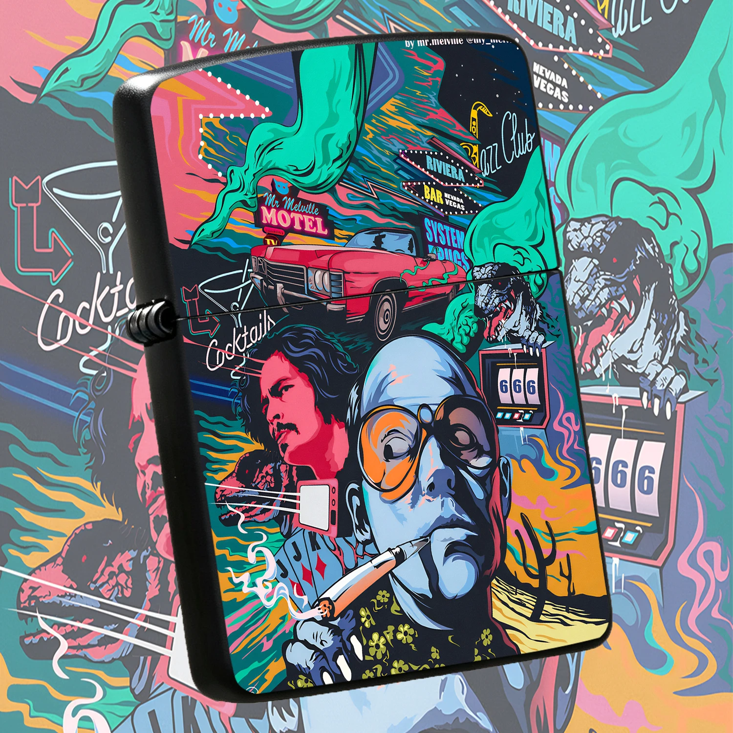 Retro Psychedelic Las Vegas Art Style Lighter, Trendy Creative Desktop Ornament, Portable Daily Carry Essential, Multi-Scenario Usable Unique Souvenir Gift For Friends And Art Enthusiasts, Distinctive Pop Culture Themed Practical Accessory