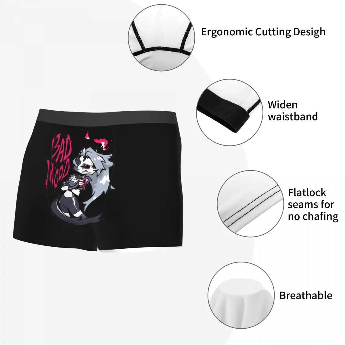 Loona Bad Mood Men\'s Underwear Helluva Boss Anime Boxer Shorts Panties Printed Breathable Underpants for Homme Plus Size