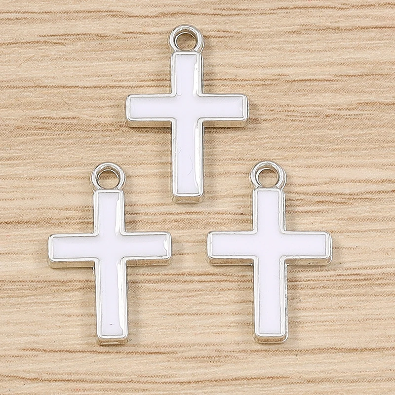 10 Stück 10 x 16 mm niedliche Emaille-Kreuz-Charms-Anhänger für Schmuckherstellung, Halsketten, Ohrringe, Armbänder, DIY, handgefertigtes Bastelzubehör – Detail 10