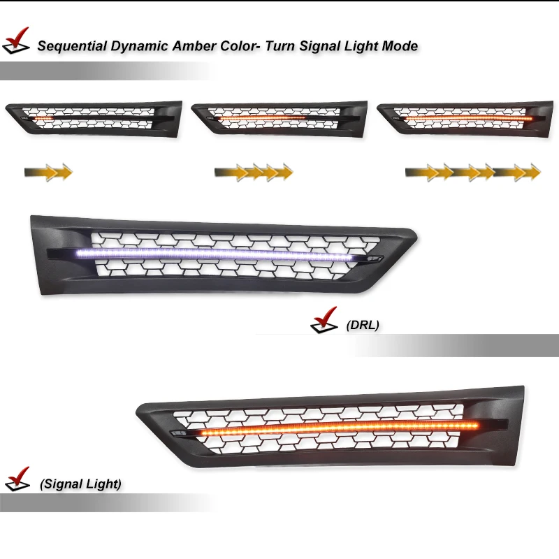 iJDM هود مصبغة تنفيس التبديل LED DRL لـ Freightliner Cascadia ، الأبيض LED DRL ، العنبر LED إشارة الانعطاف المتتابعة اللمبة 2018-25