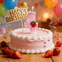 Original Birthday Number Candles Sparkling Strawberry Candle 2 Years for Cake Topper Decoration Pink Pure Bee Honey Candles