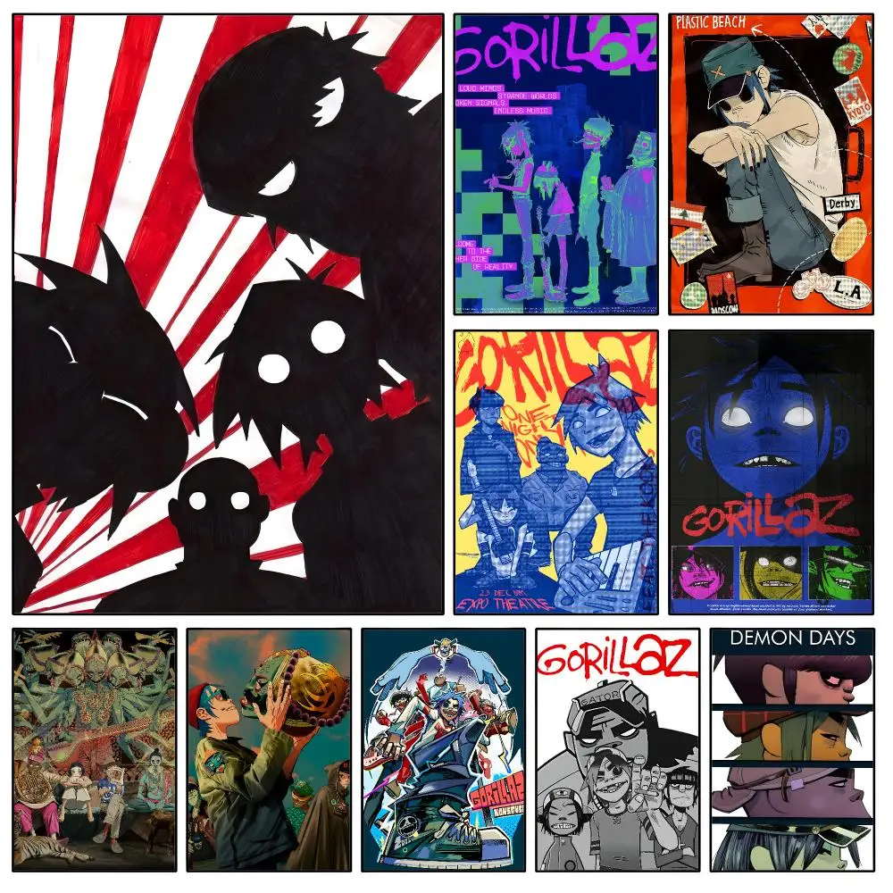 Band Gorillaz 2-D Murdoc Noodle Russel Poster Waterproof HD Modern Peel And Stick Wall Decor Bedroom Living Room Dorm Office