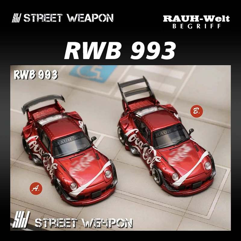 

Предпродажа SW 1:64 RWB 993 Candy Red, литая под давлением диорама, коллекция моделей автомобилей, миниатюрная игрушка, уличное оружие