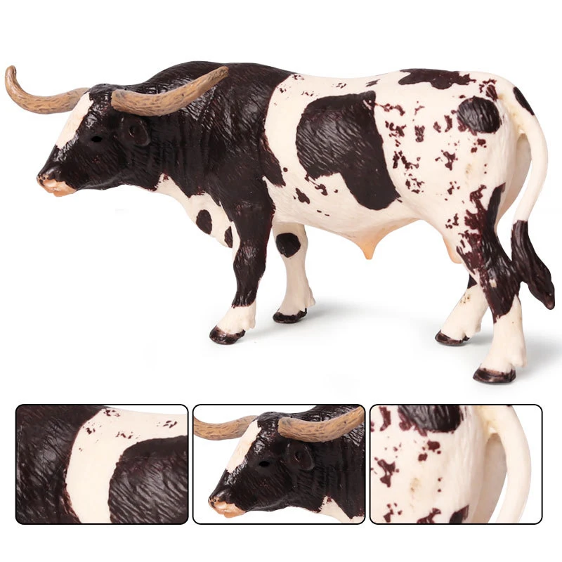 Figuras de acción de animales de ganado, toro Longhorn de Texas de plástico, colección de modelos estáticos bonitos, juguetes de modelos de vaca para niños