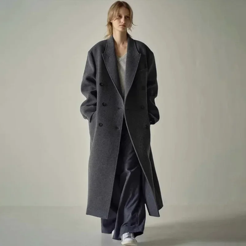 New Clothing Korean Versatile Suit Collar Long Sleeved Mid Length Outer Wool Overcoat  Women Autumn and Winter