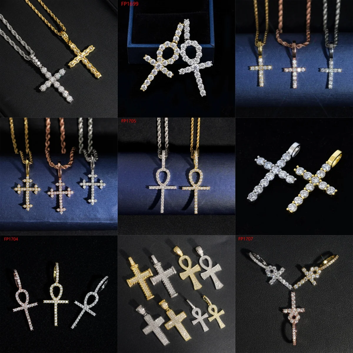 

13 Styles Ｄ VVS1 Moissanite Cross Pendant GRA Certified S925 Silver No Necklace for Hiphop Fine Jewely