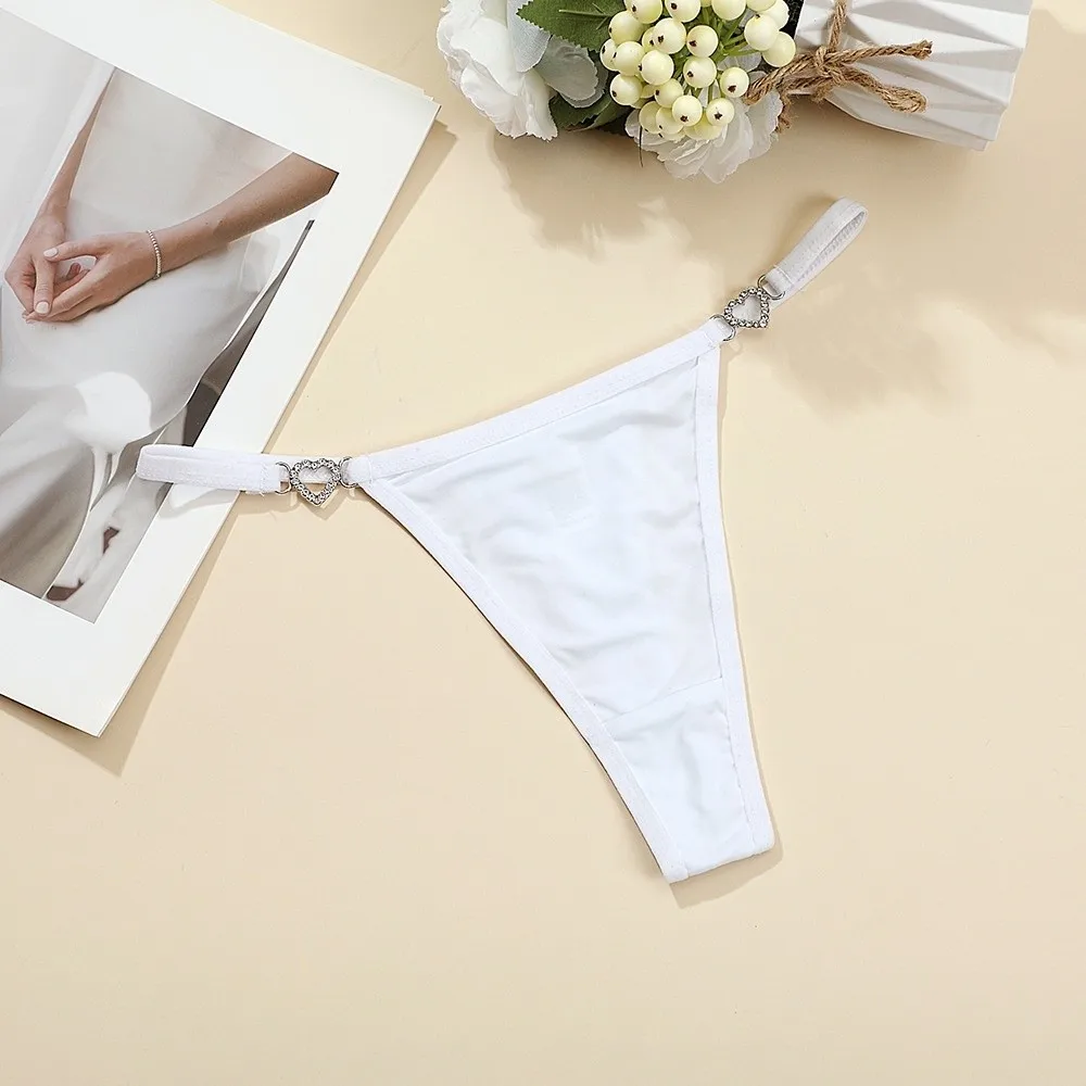 

Cotton Crotch Heart Rhinestone Thongs Low Waist Traceless Bikini Briefs Solid Color Underpants T-back Panties Daily Wear