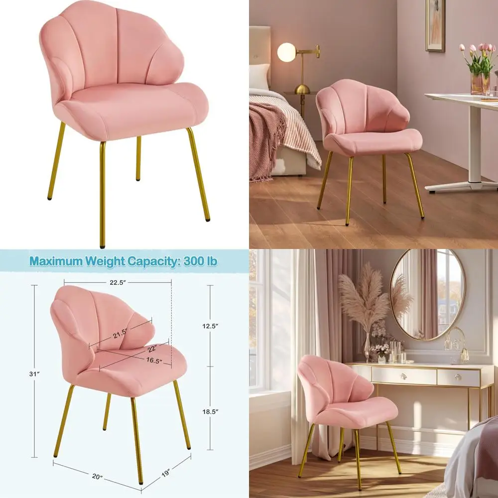 

Velvet Shell-Back Modern Armchair with Gold Legs for Dressing Room and Bedroom