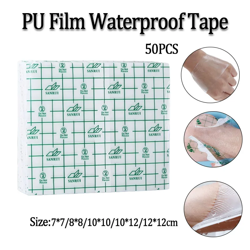 50 Stück selbstklebender Wundverband, wasserdicht, transparent, atmungsaktiv, Fixierpflaster, Stretch-Fixierband