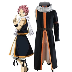 Anime Fairy Tail Cosplay Etherious Natsu Dragneel Costume Men Black Cloak Pants Outfits Halloween Carnival Party Suit