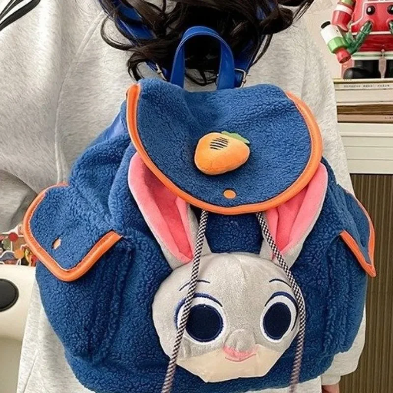 Disney Series Judy Plush Shoulder Bag Fashion Cartoon Cute Shoulder Bag Drawstring Style Outdoor Travel Anime Backpack Zootopia