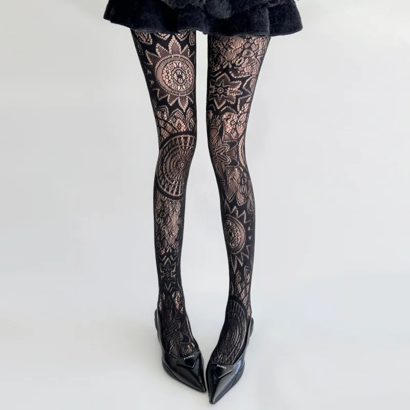 

Women Sexy Tights Thin Mesh Lace Fishnet Stockings Y2K Hottie Subculture Retro Style Jacquard Pantyhose Goth Tights