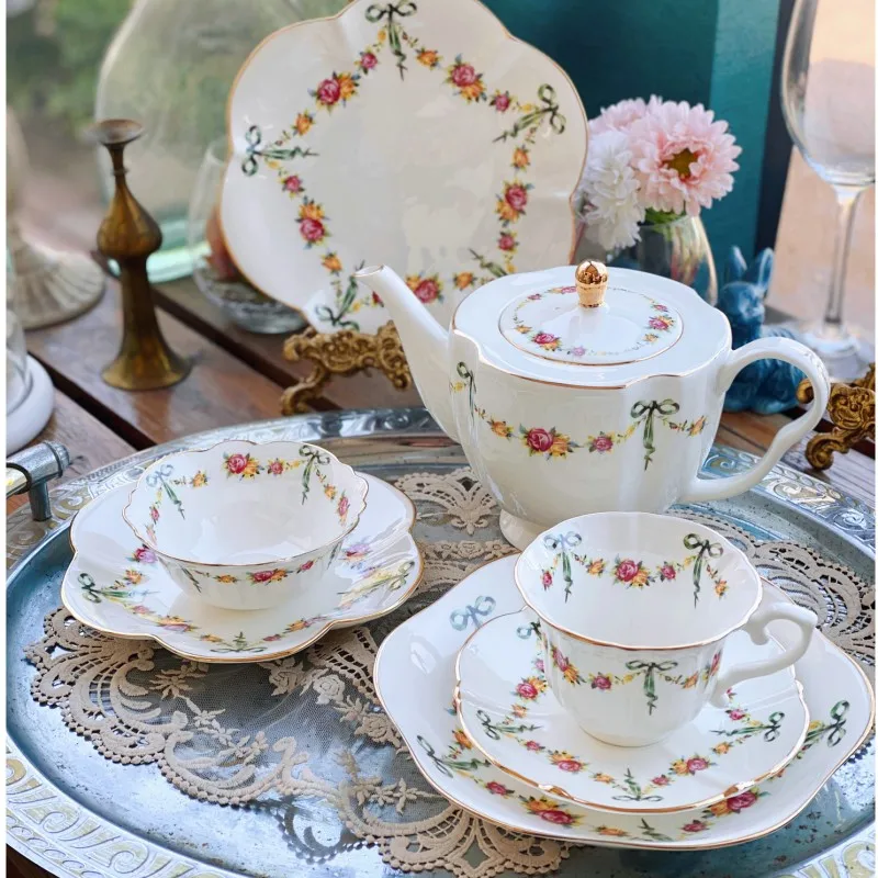 

Ribbon Rose Bone China Coffeeware, Coffee Cup Saucer, Dinner Dessert Flat Soup Plates, Rice Noodle Salad Bowls, Kitchenware