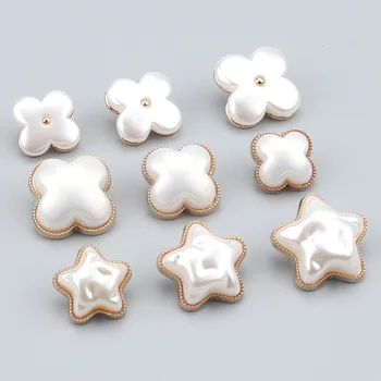 10Pcs Four leaf Clover Five pointed Star Flower shaped Pearl Button Fashion Clothing Windcoat Coat Decorative Button N098
