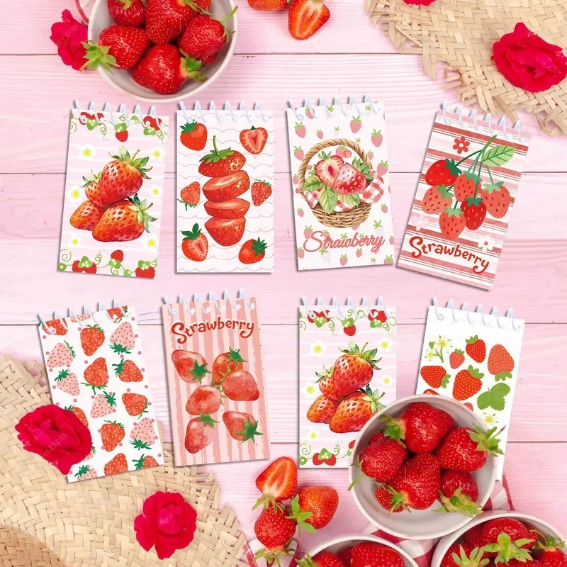 1PC Random Pattern Strawberry Themed Spiral Notebooks Watercolor Fruit Pocket Notepad, Vertical Flip Mini Loose Leaf Notebook