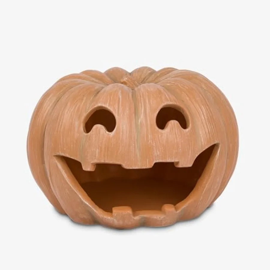 

Jack-o'-Lantern Pumpkin Tealight Holder - Orange 10" x 6.75" - Halloween Dry Brush Resin Fall Home Autumn Harvest Festival Part