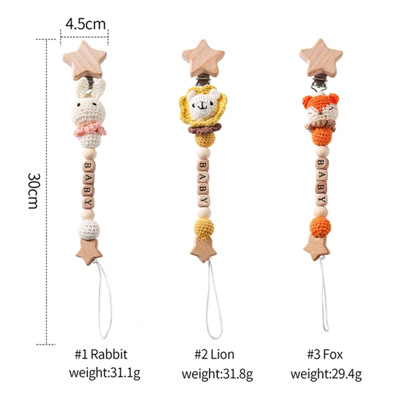 아기 젖꼭지 체인 크로셰 토끼 젖꼭지 클립, BPA 프리 맞춤형 구슬, 수제 거치대 체인, 유아 간호 치발기 체인