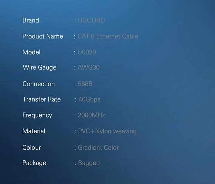 CAT 8 Flat Network Internet Cable 40Gbps 2000MHz Round RJ45 Nylon Braided LAN Cable Patch Cord for Modem Router PC PS4/5/6 Xbox