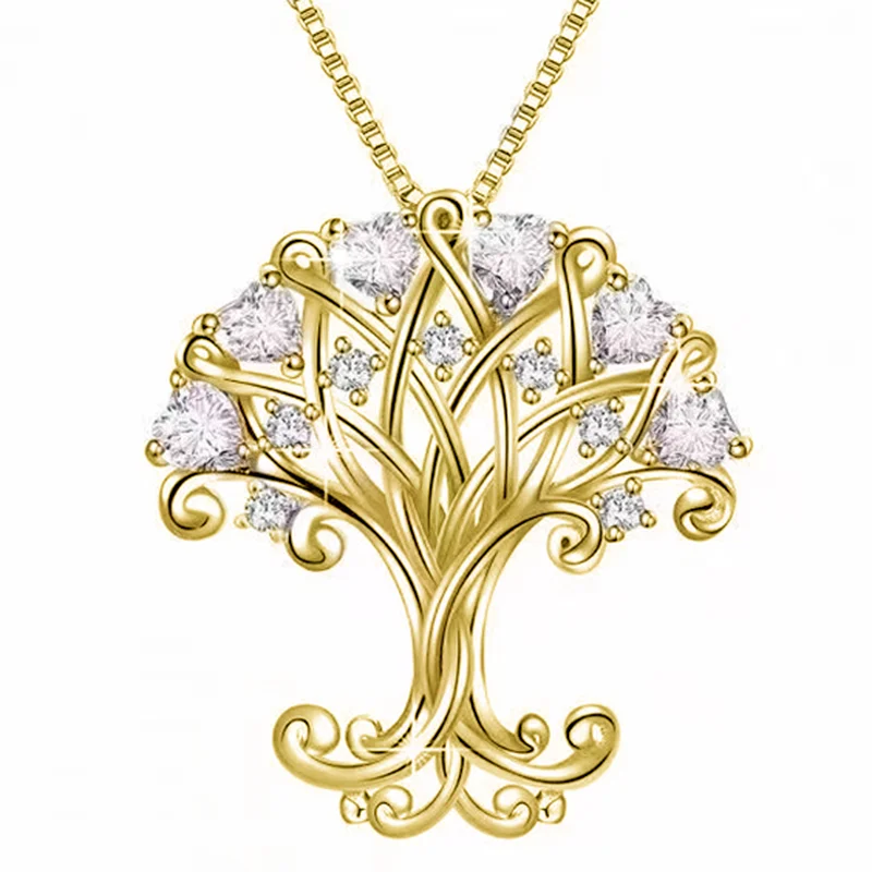 Fashion Zircon Life Tree Stainless Steel Necklace Creative Necklace for Women Luxury Jewelry Halloween Party Anniversary Gift