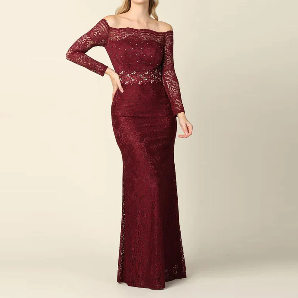 Customized Off The Shoulder Long Sleeve Lace Beads Mother of The Bride Dress Long Mother Dresses Formal Occasion Gown ﻿2026