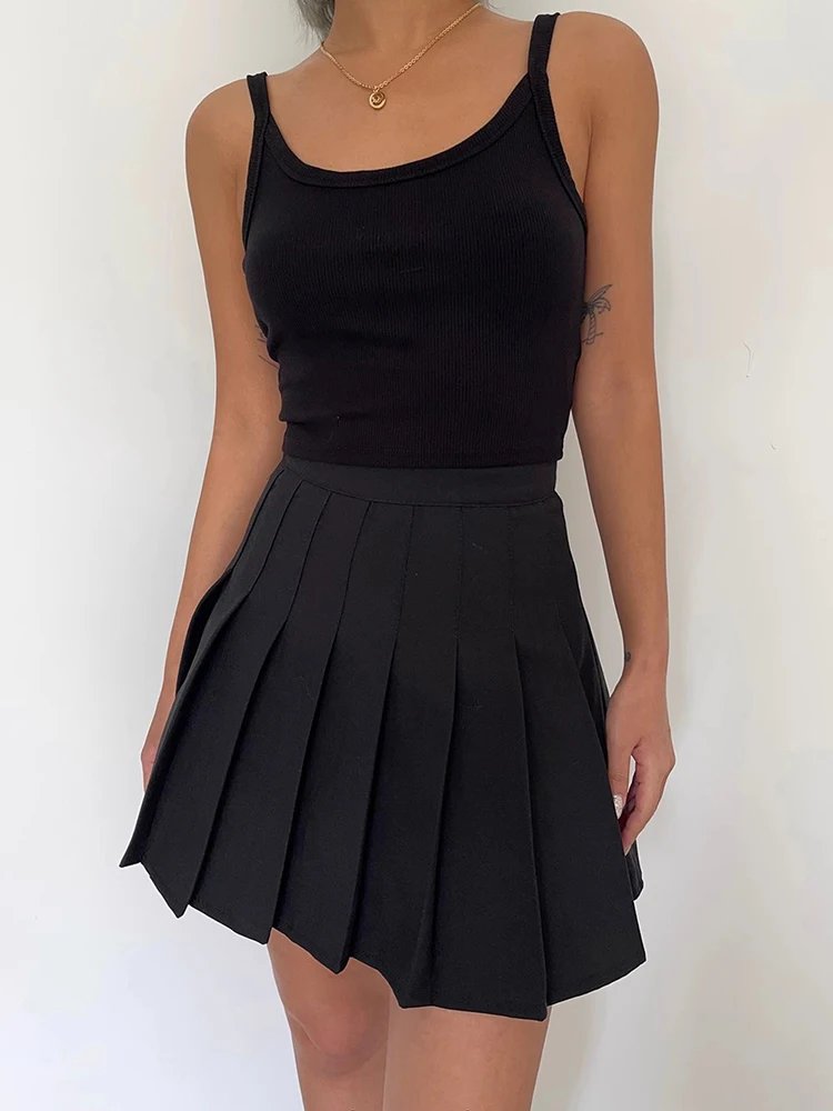 HOUZHOU Damska plisowana mini spódniczka Preppy Style Wysoka talia A-line Sexy Cute Black Grey Spódnica Szorty Y2K Skort Mundurek szkolny