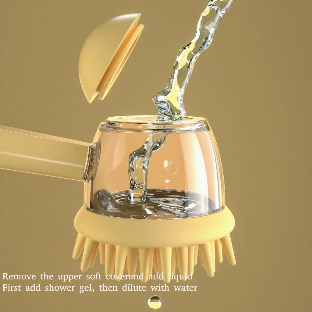 

Self-Lathering Pet Bath Brush - Silicone Pump Massage Tool for Dog Cat, Gentle Bristles & Easy Clean Shampoo Dispenser