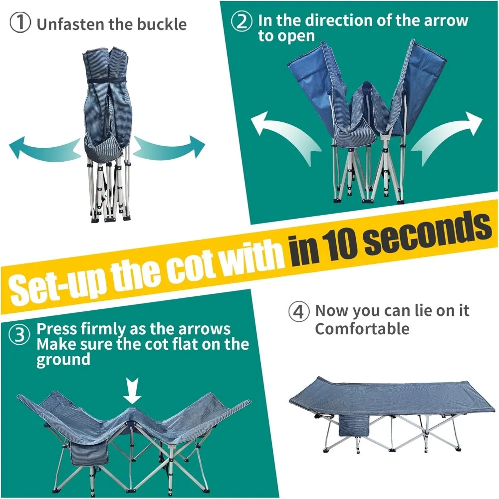 سرير تخييم مع مرتبة كبيرة الحجم 32 عرض سرير قابل للطي عالي التحمل مريح للنوم سرير الضيوف مع حقيبة حمل