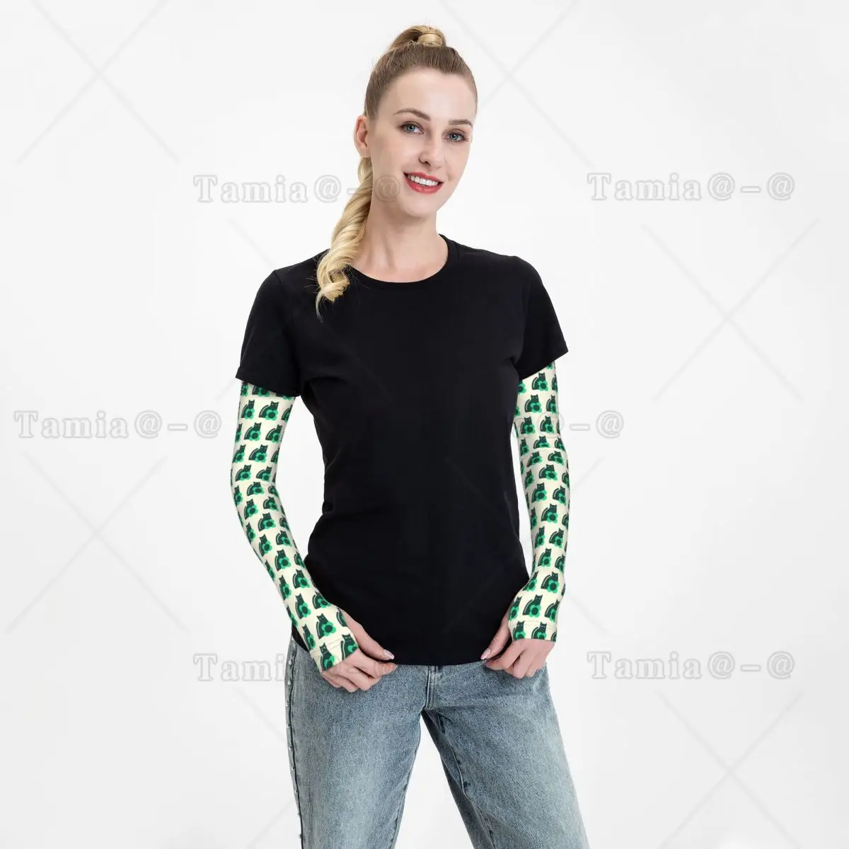 Personalizzato Orla Kiely Cat Protezione solare UV Manicotti rinfrescanti Uomo Donna Scandinavo Sport Ciclismo Tattoo Cover Up