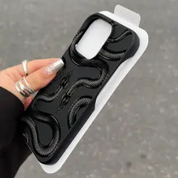 Cool Black Double Snake Phone Case For IPhone 16 15 14 13 12 11 Pro Max 14 15 16 Plus New Half Pack Style Shockproof Soft Cover